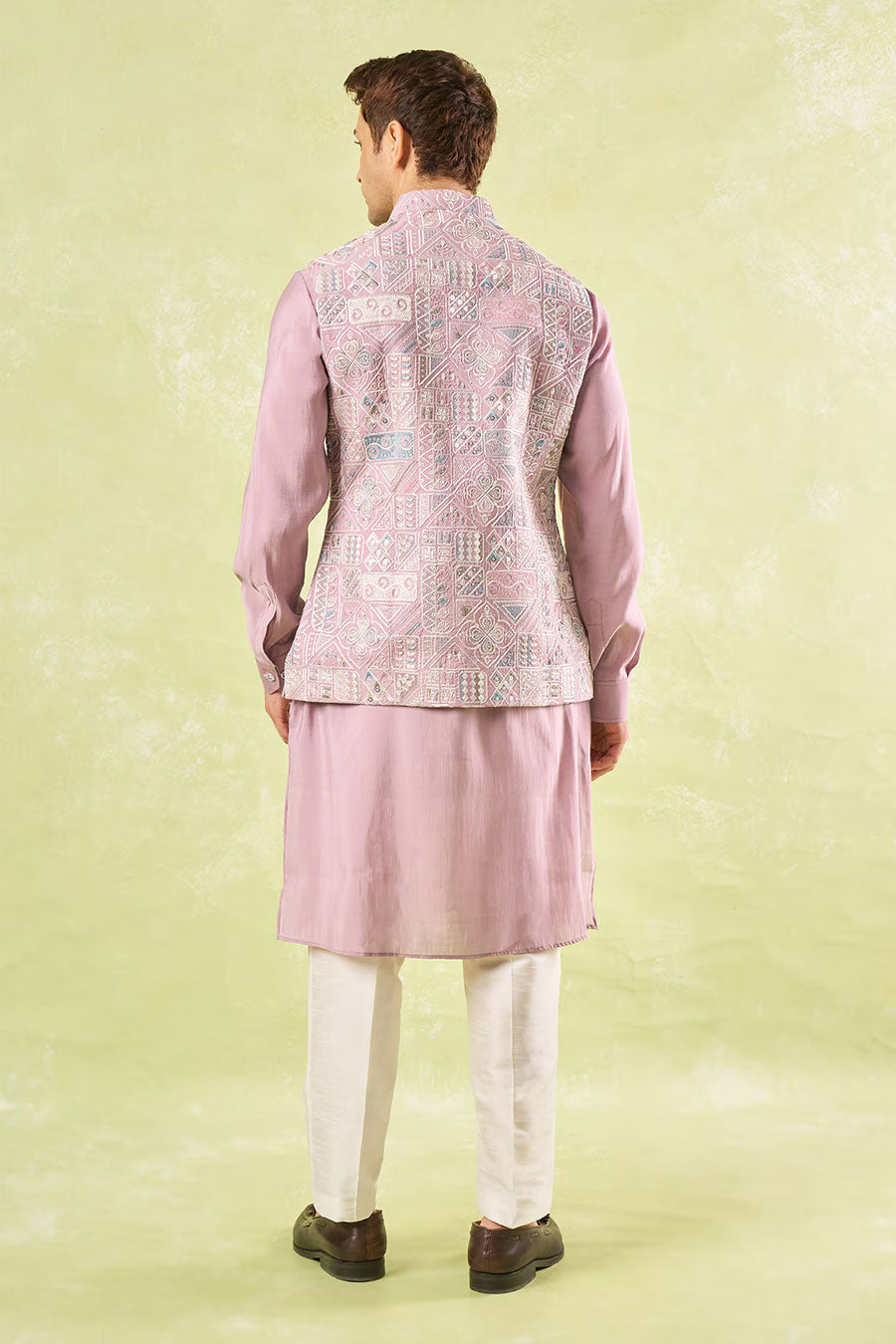 Mauve Embroidered Bundi Kurta Set
