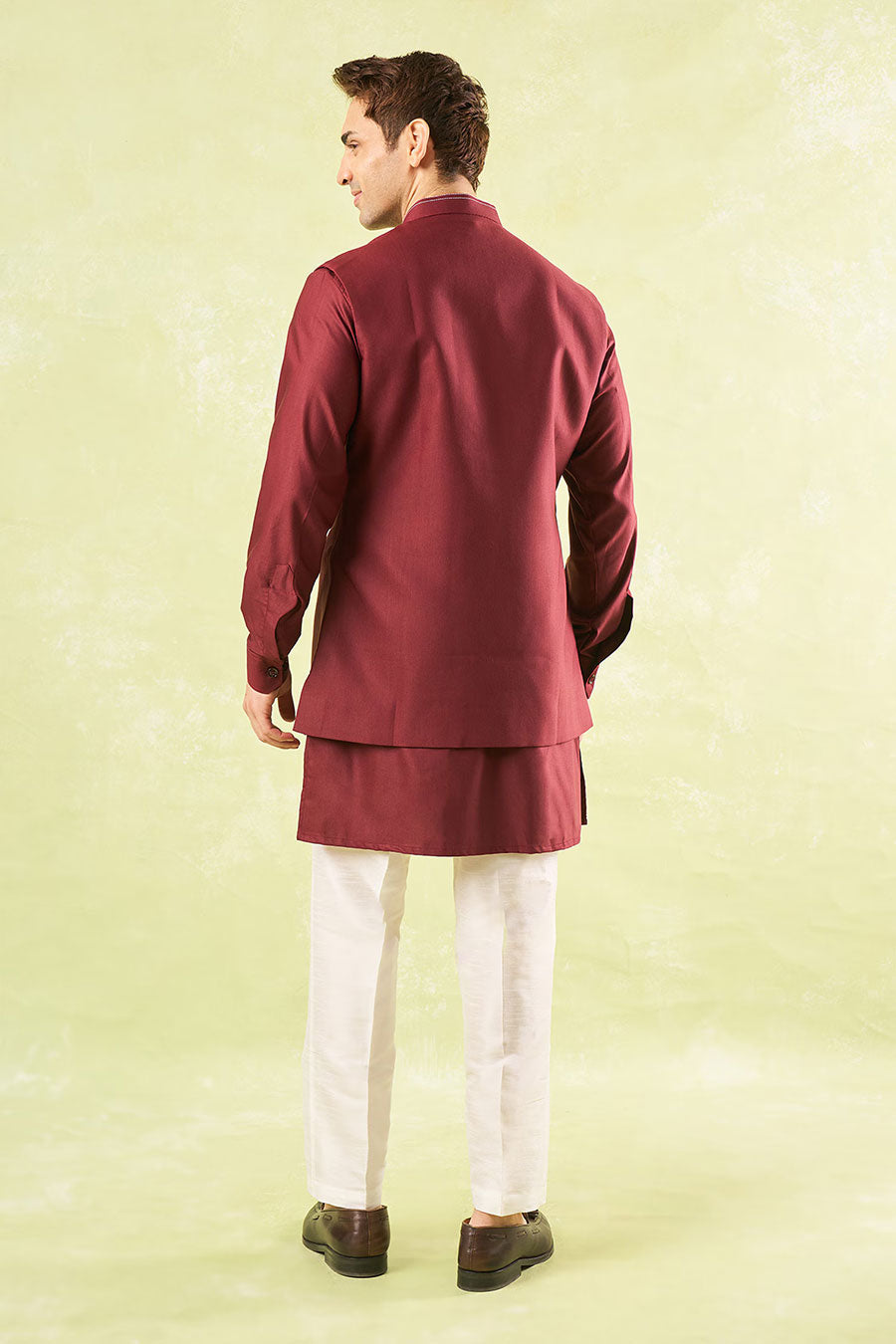 Maroon Running Stitch Bundi Kurta Set