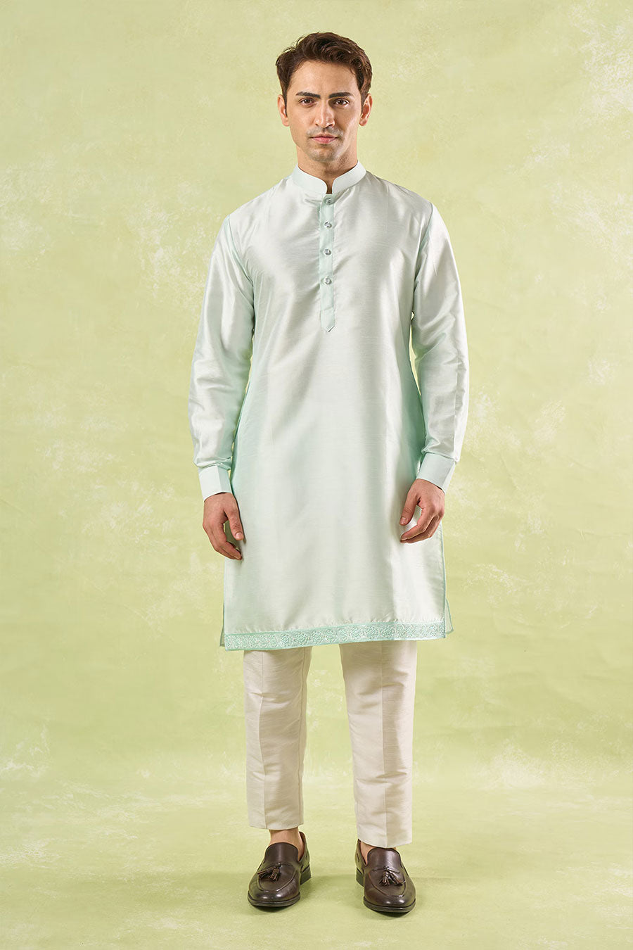Mint Green Embroidered Bundi Kurta Set