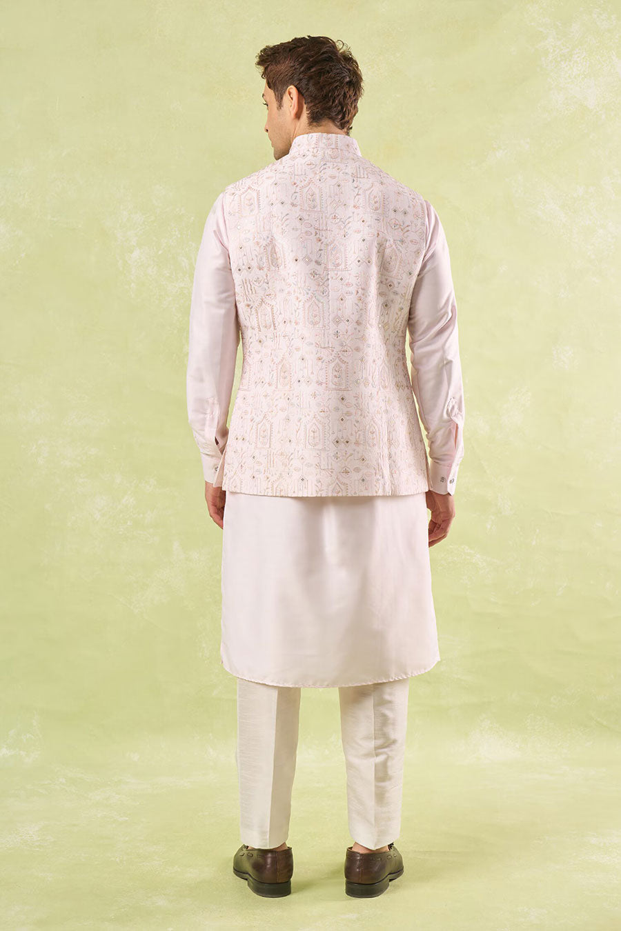 Blush Pink Embroidered Bundi Kurta Set