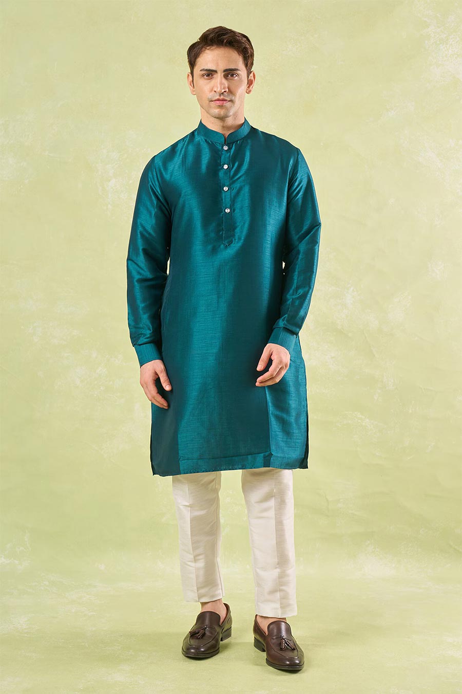 Bottle Green Embroidered Bundi Kurta Set
