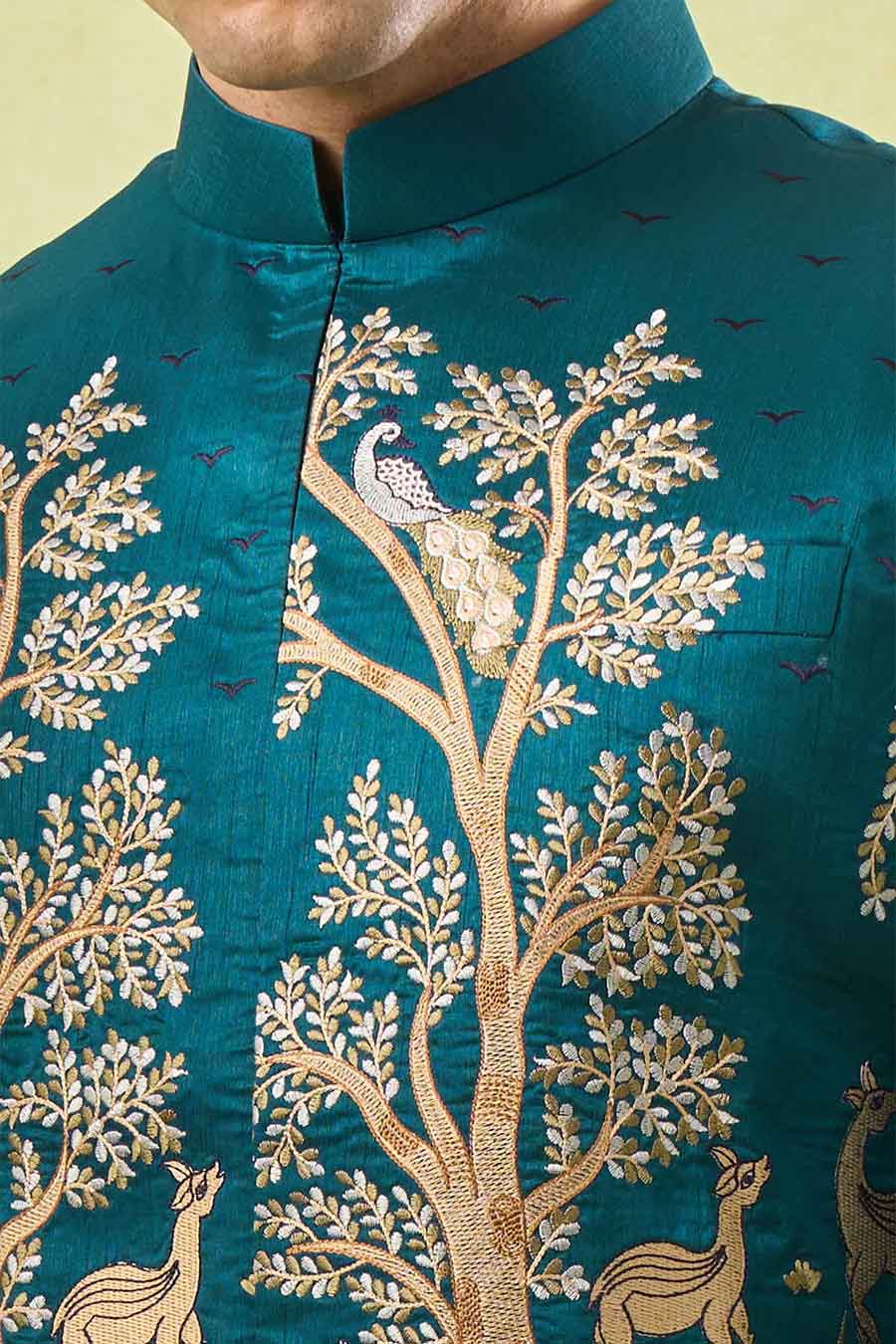 Bottle Green Embroidered Bundi Kurta Set