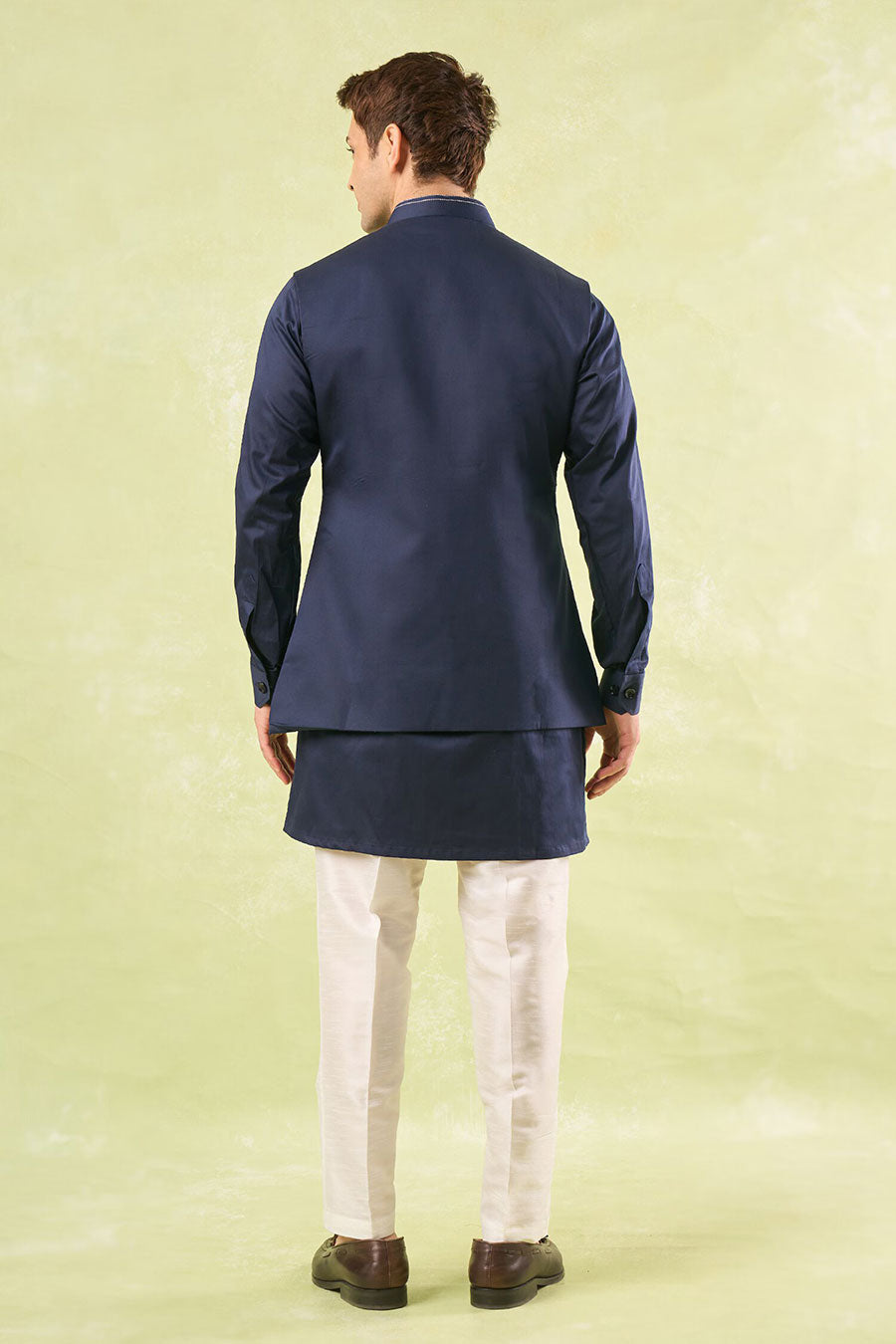 Navy Blue Running Stitch Bundi Kurta Set