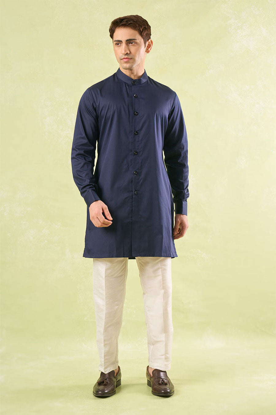 Navy Blue Running Stitch Bundi Kurta Set