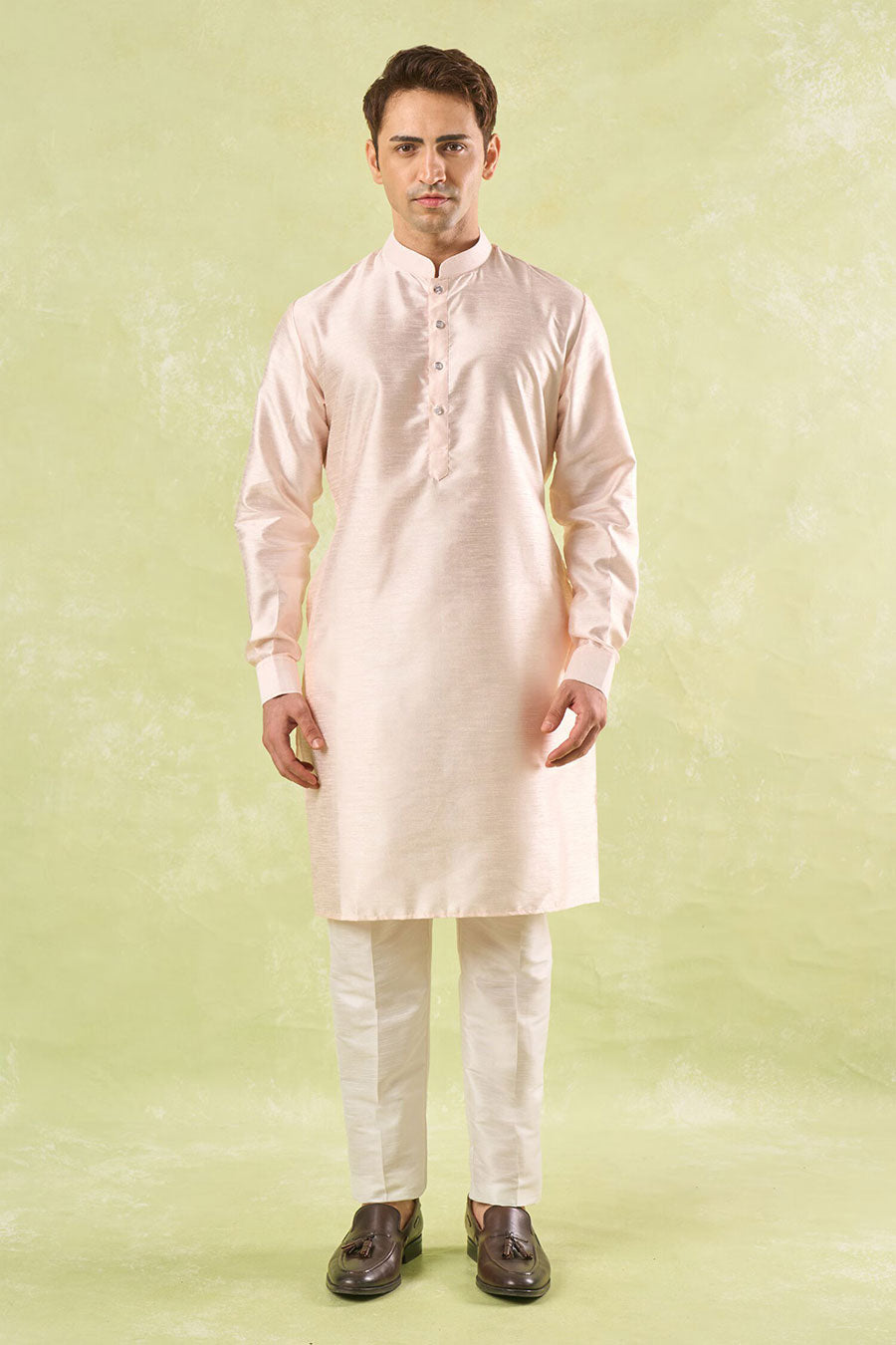 Peach Embroidered Bundi Kurta Set