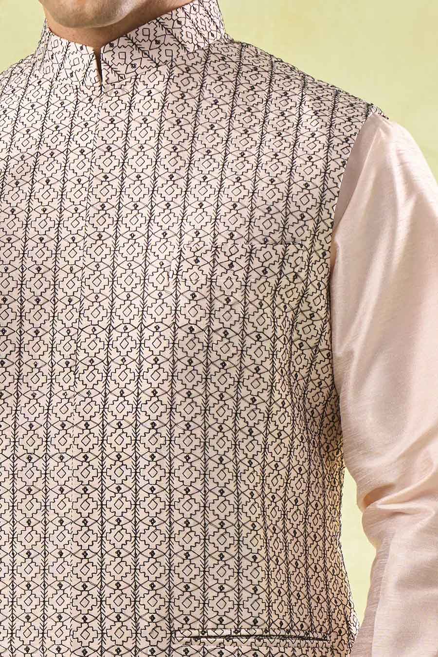 Peach Embroidered Bundi Kurta Set