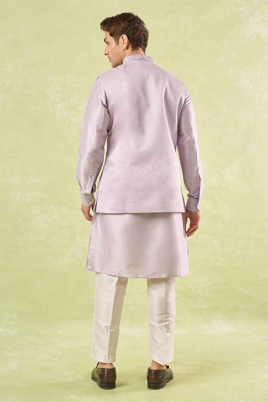 Lavender Embroidered Bundi Kurta Set
