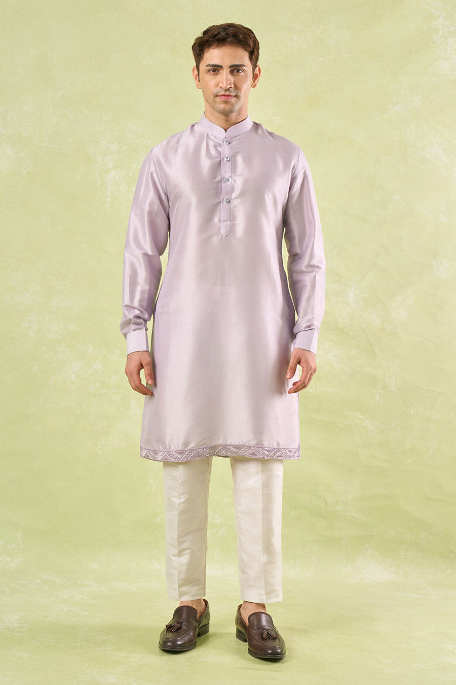 Lavender Embroidered Bundi Kurta Set