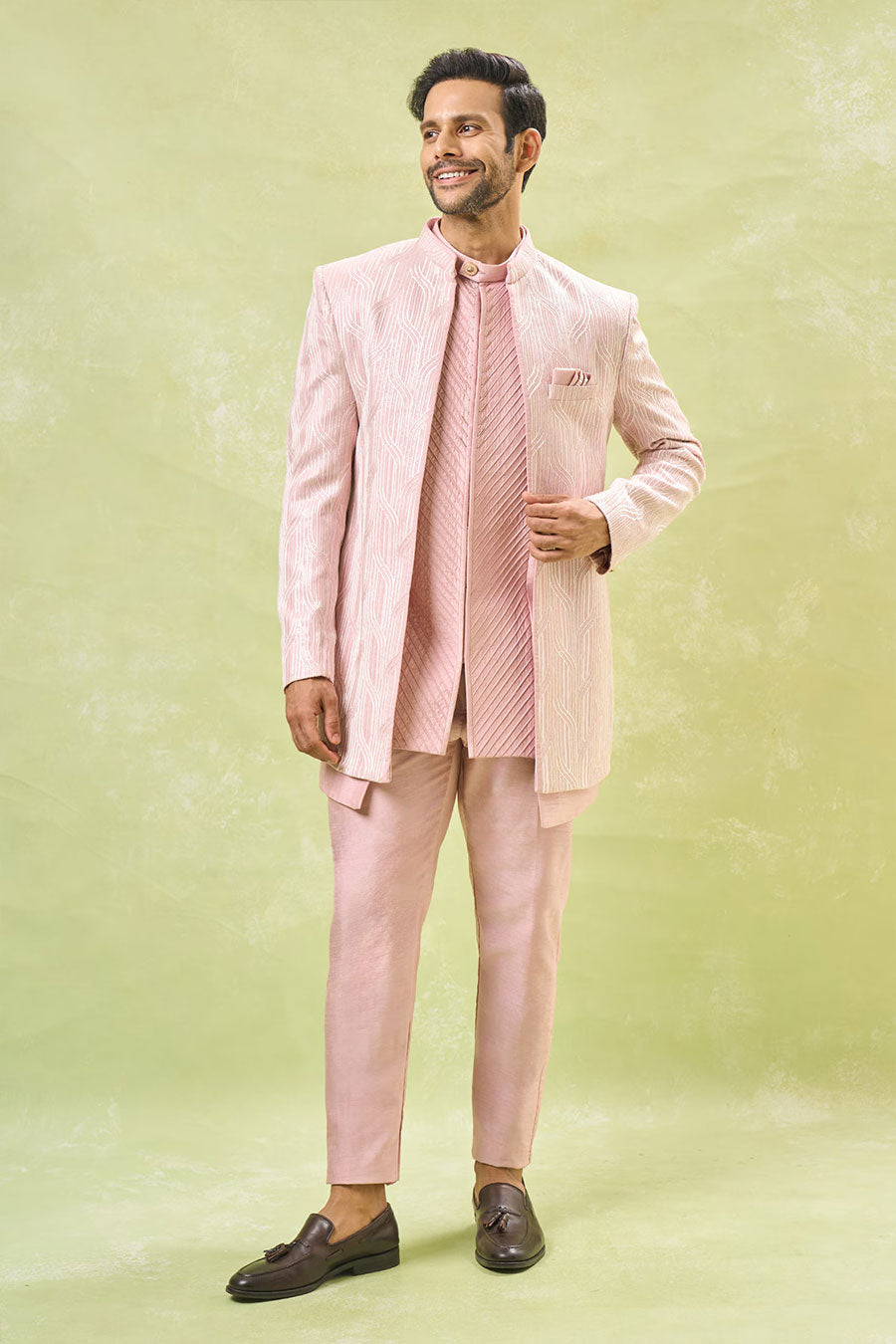 Mauve Pink Embroidered Indo-Western Set