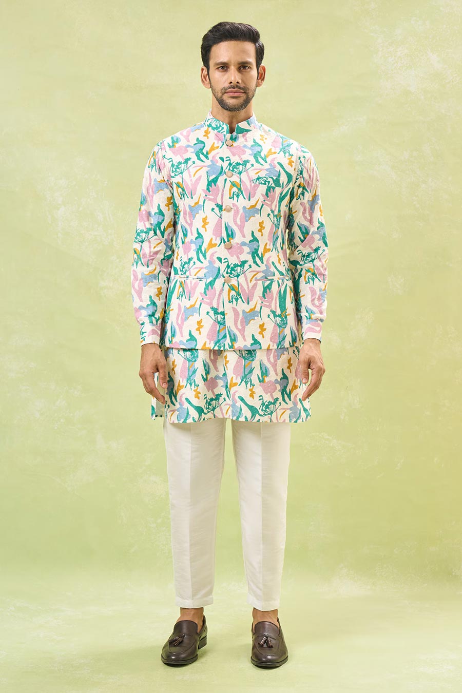 Multi-Coloured Embossed Bandi Kurta Set