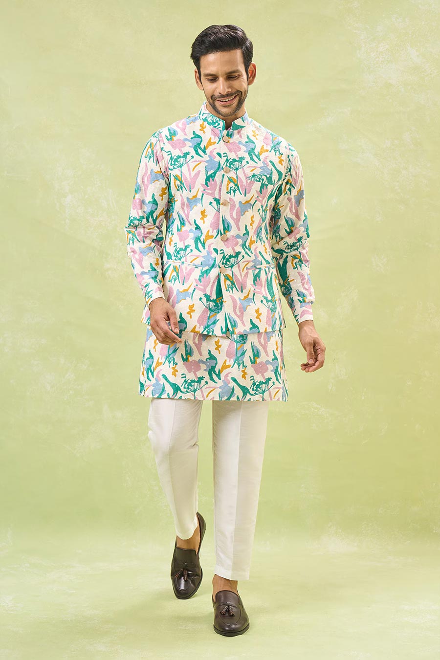 Multi-Coloured Embossed Bandi Kurta Set