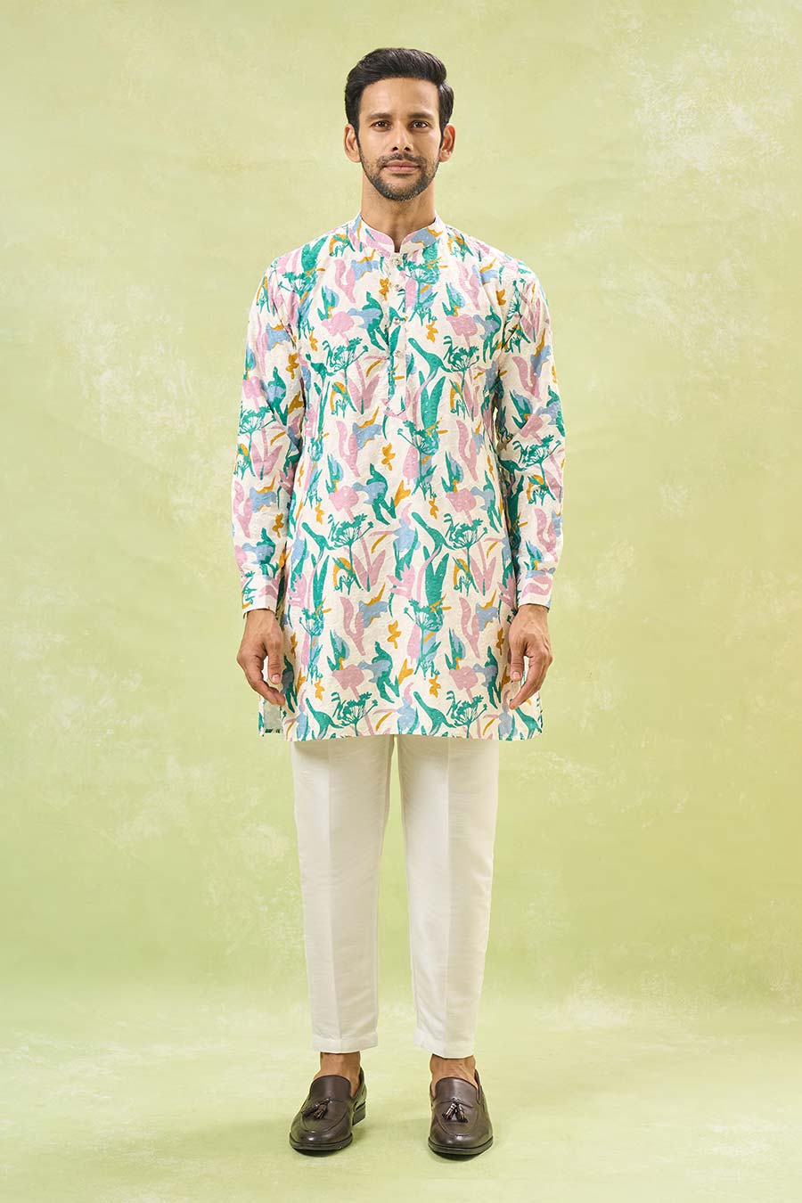 Multi-Coloured Embossed Bandi Kurta Set