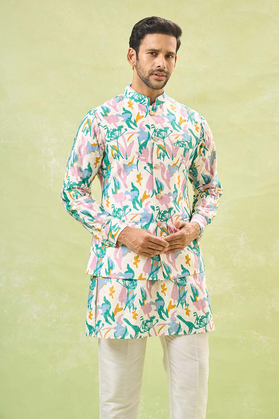 Multi-Coloured Embossed Bandi Kurta Set