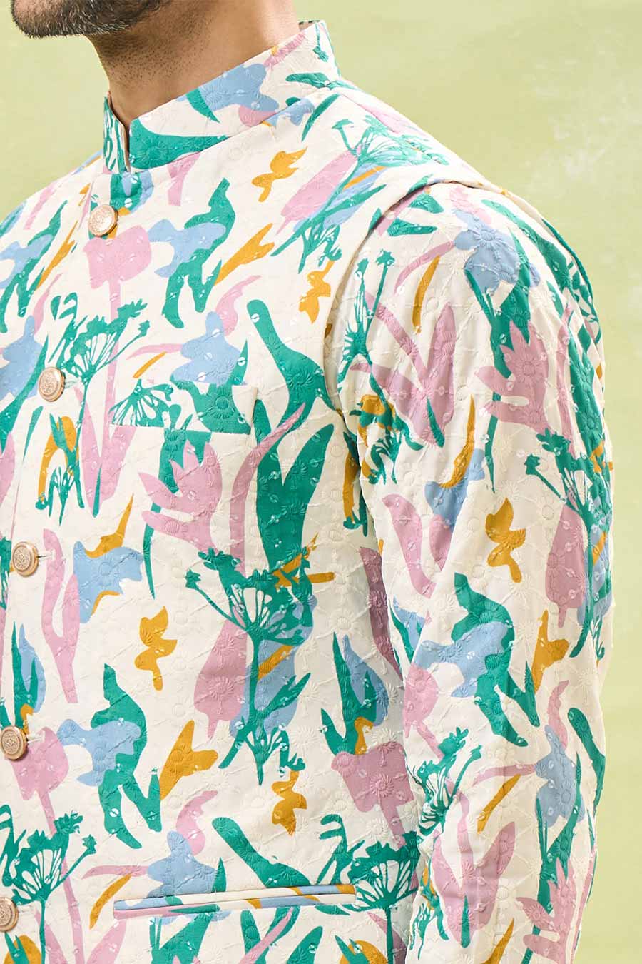 Multi-Coloured Embossed Bandi Kurta Set