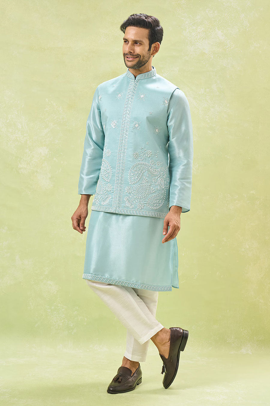 Powder Blue Embroidered Bandi Kurta Set