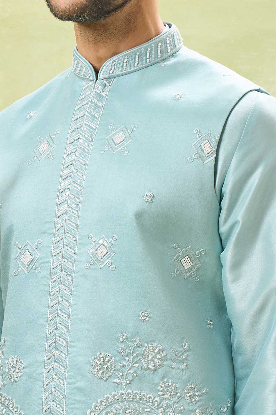 Powder Blue Embroidered Bandi Kurta Set