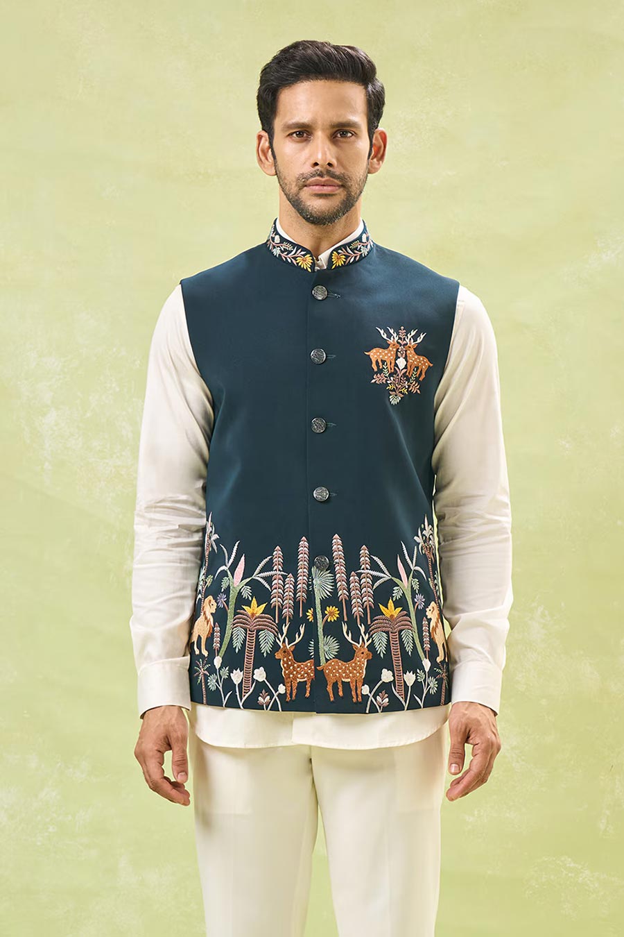 Bottle Green Embroidered Bandi Jacket