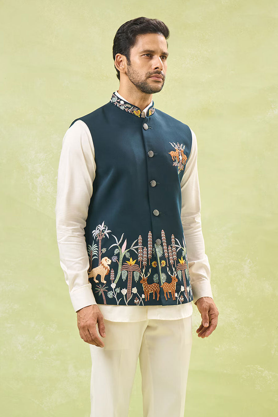 Bottle Green Embroidered Bandi Jacket