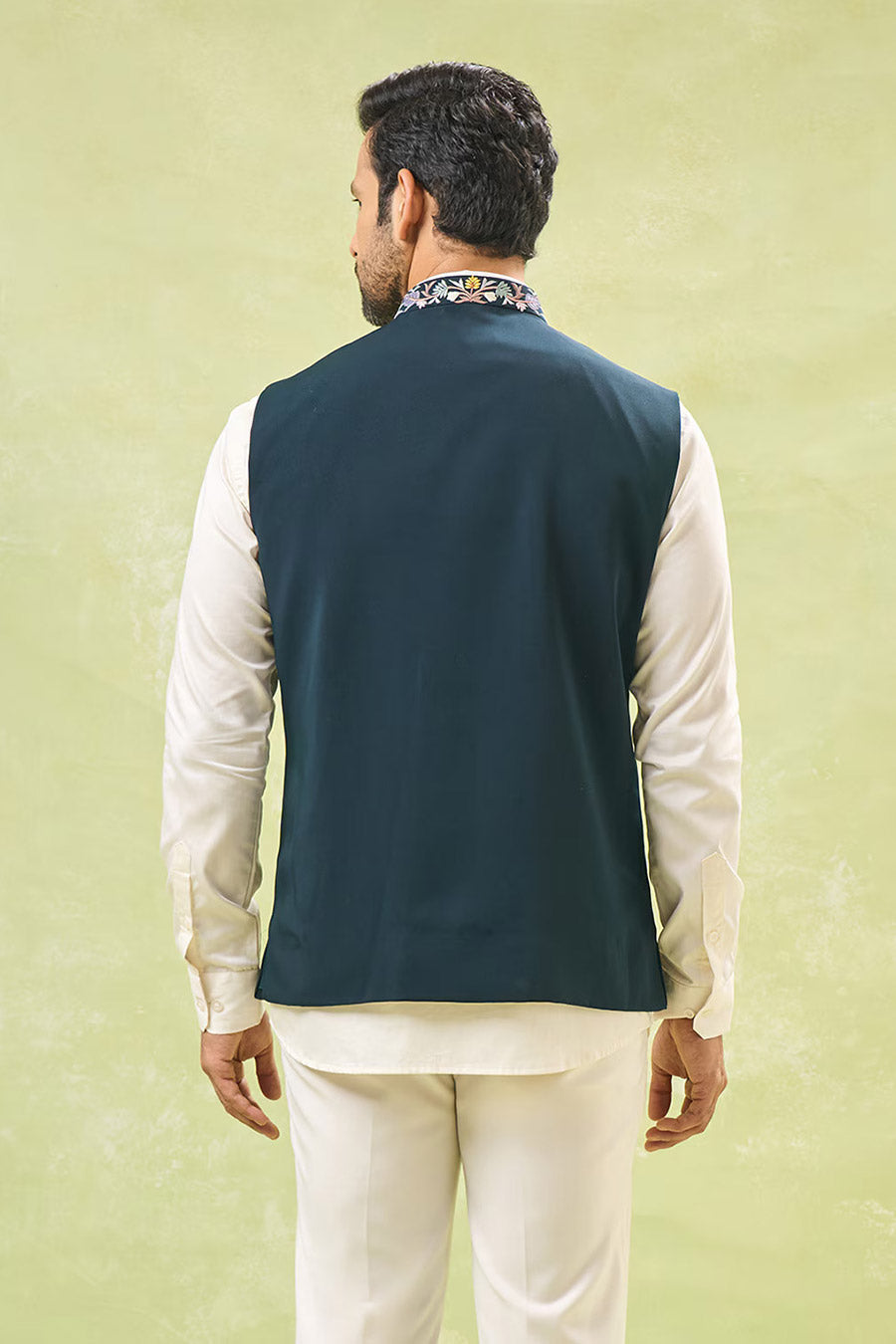Bottle Green Embroidered Bandi Jacket