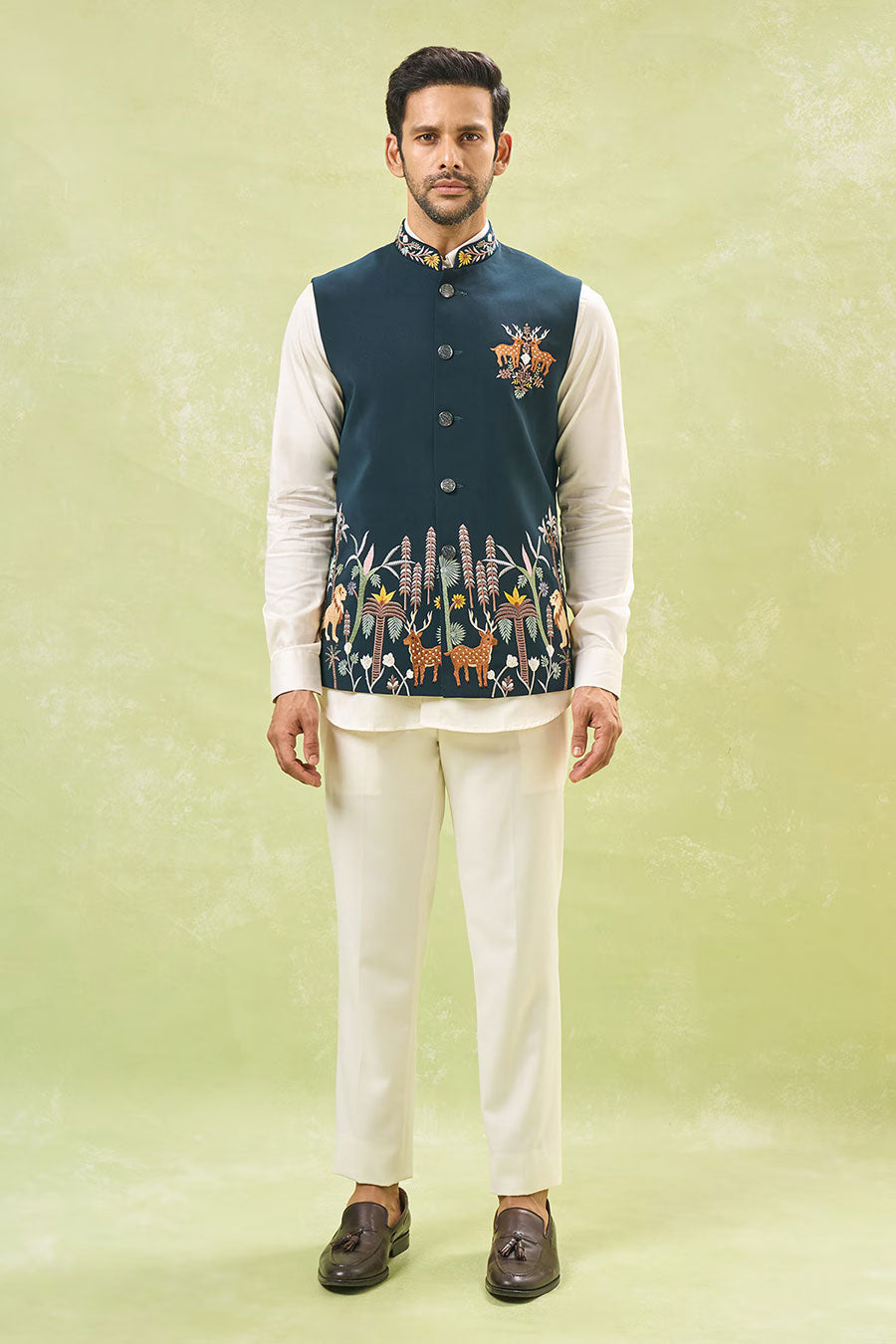 Bottle Green Embroidered Bandi Jacket