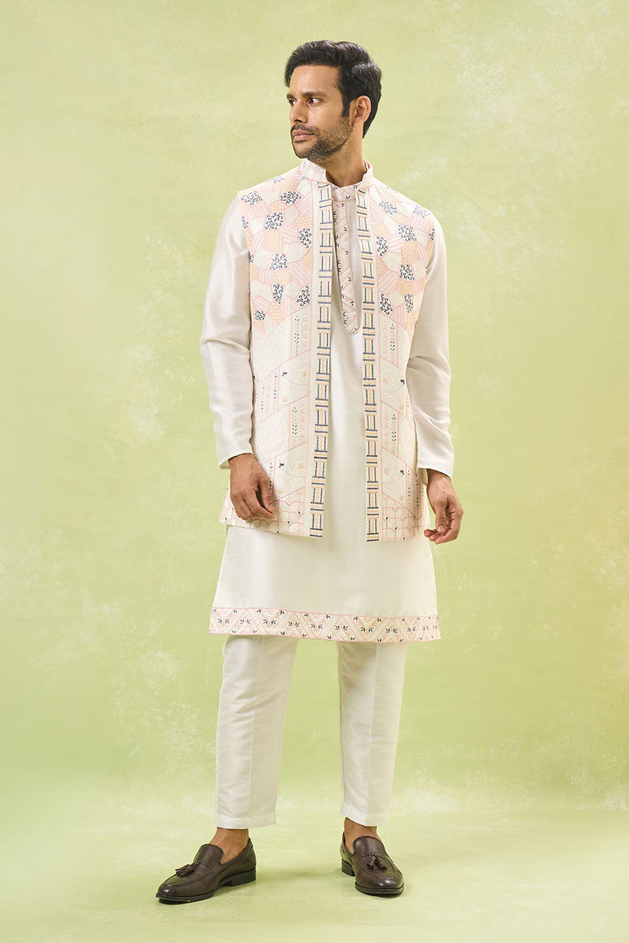 Off-White Embroidered Bandi Kurta Set