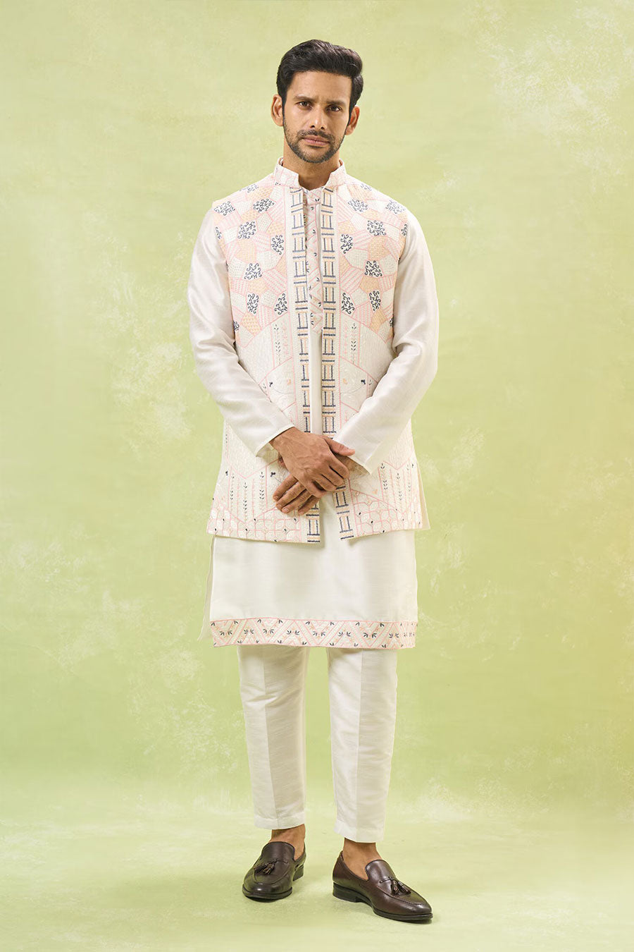 Off-White Embroidered Bandi Kurta Set