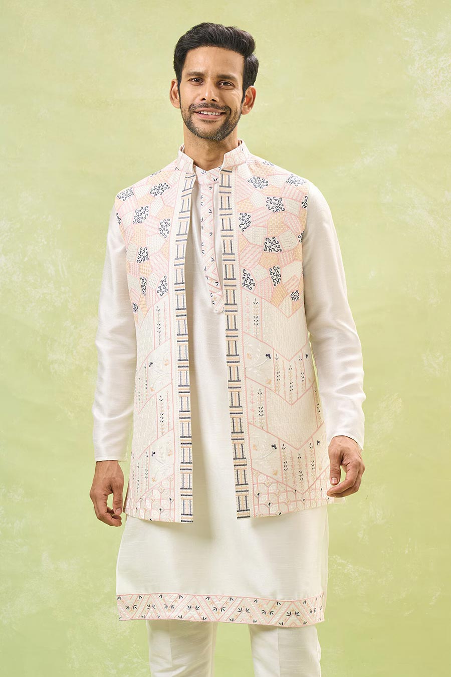 Off-White Embroidered Bandi Kurta Set