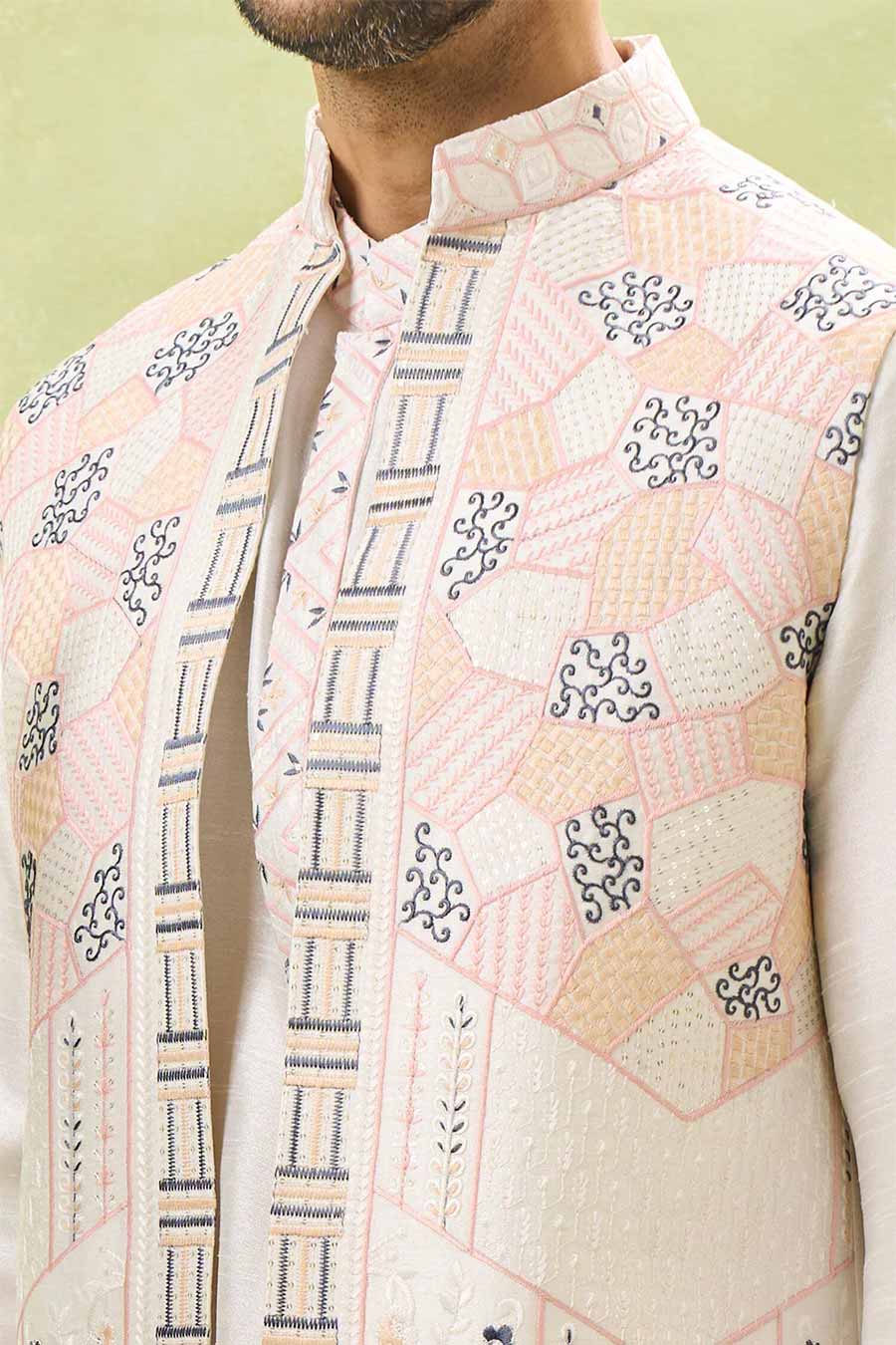 Off-White Embroidered Bandi Kurta Set