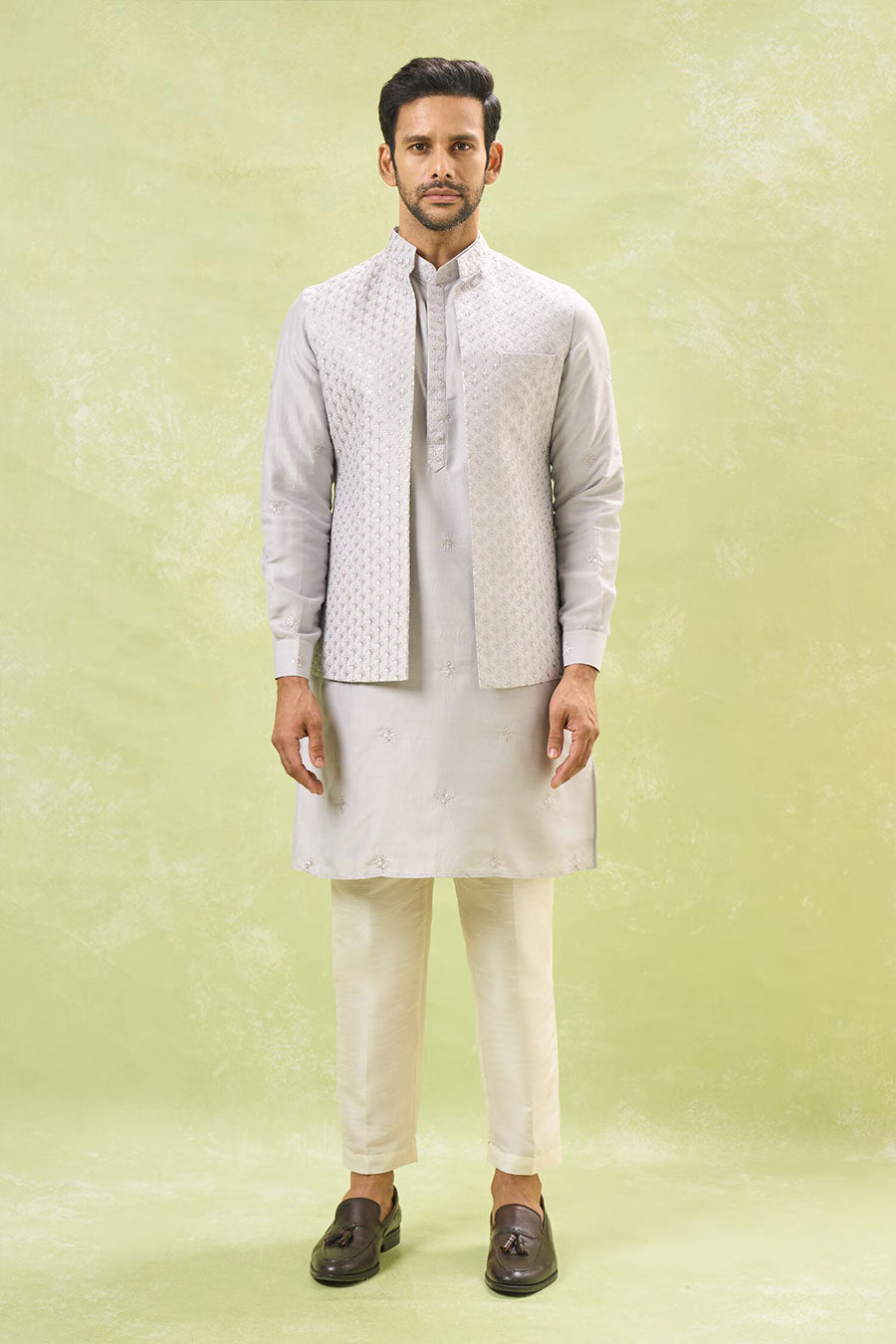 Grey Embroidered Bandi Kurta Set