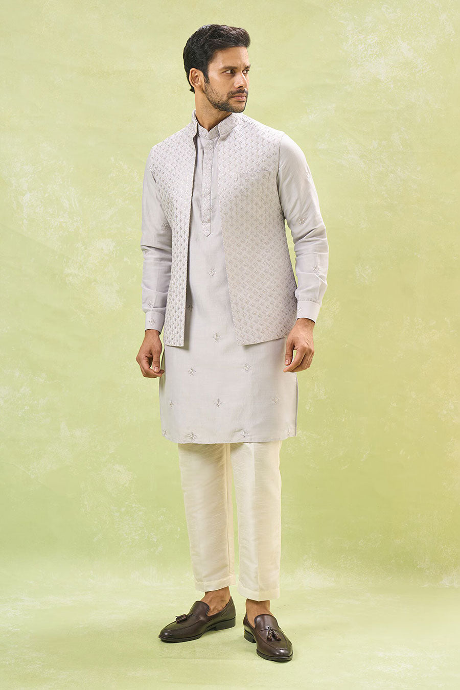 Grey Embroidered Bandi Kurta Set