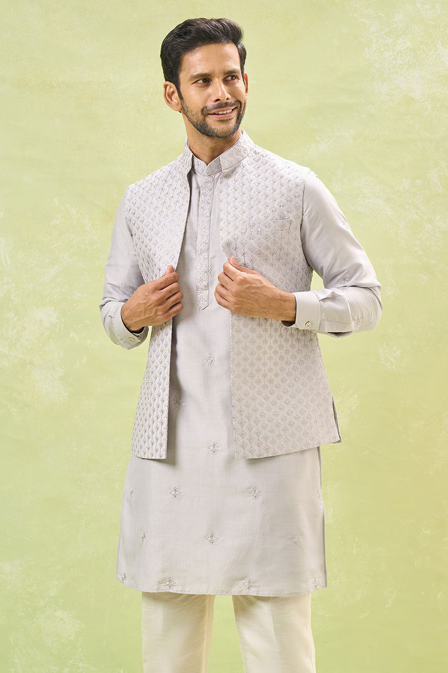 Grey Embroidered Bandi Kurta Set
