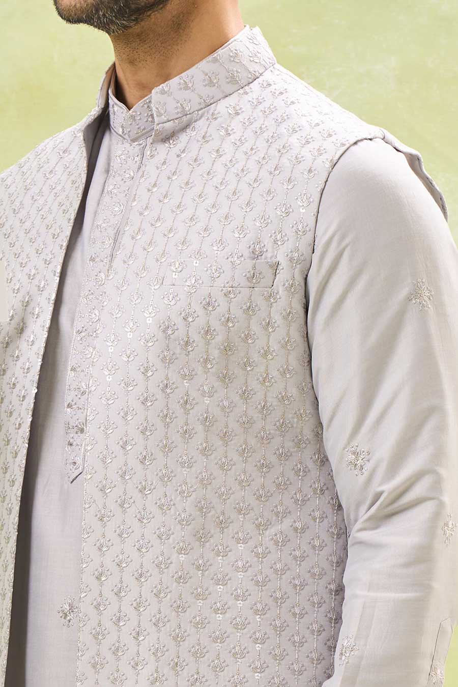 Grey Embroidered Bandi Kurta Set