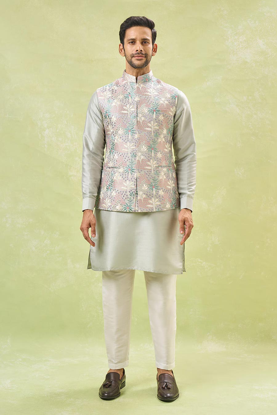 Sage Green Embroidered Bandi Kurta Set
