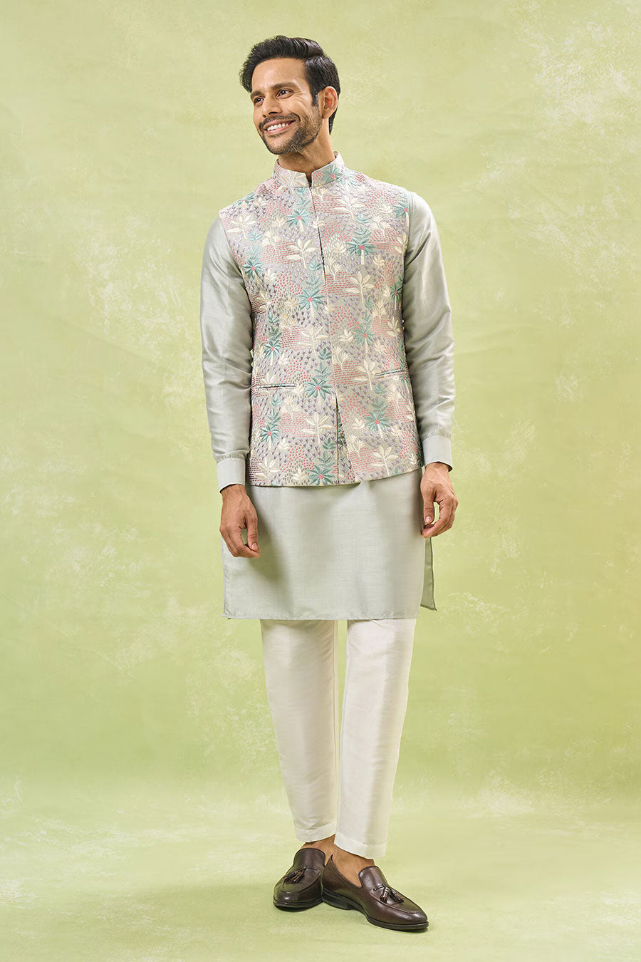 Sage Green Embroidered Bandi Kurta Set