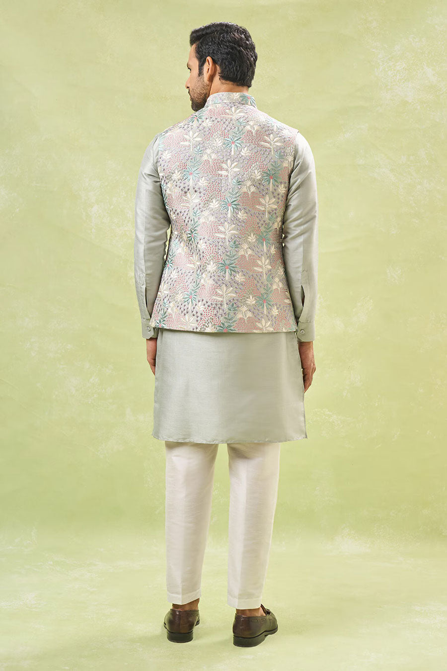 Sage Green Embroidered Bandi Kurta Set