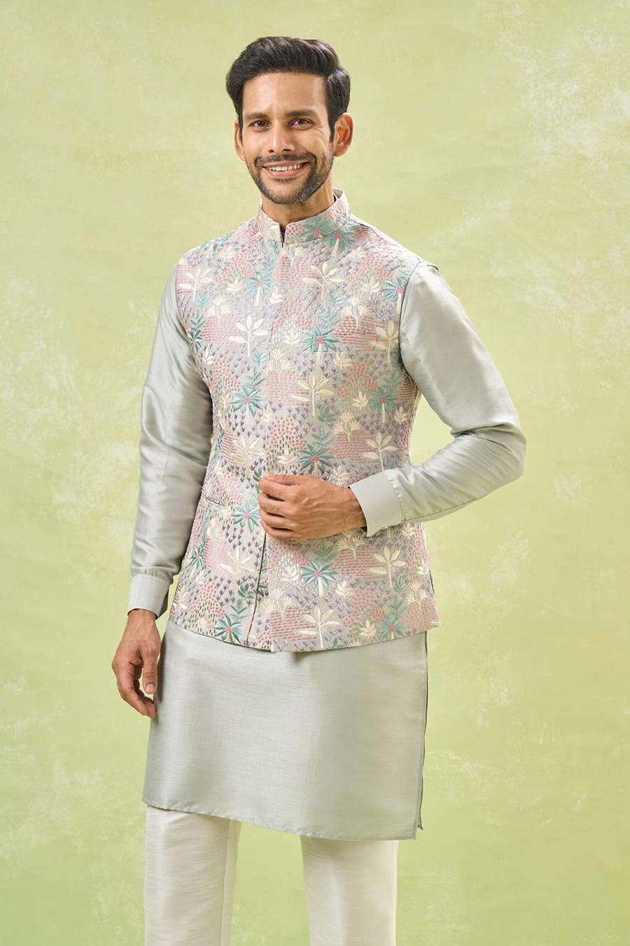 Sage Green Embroidered Bandi Kurta Set