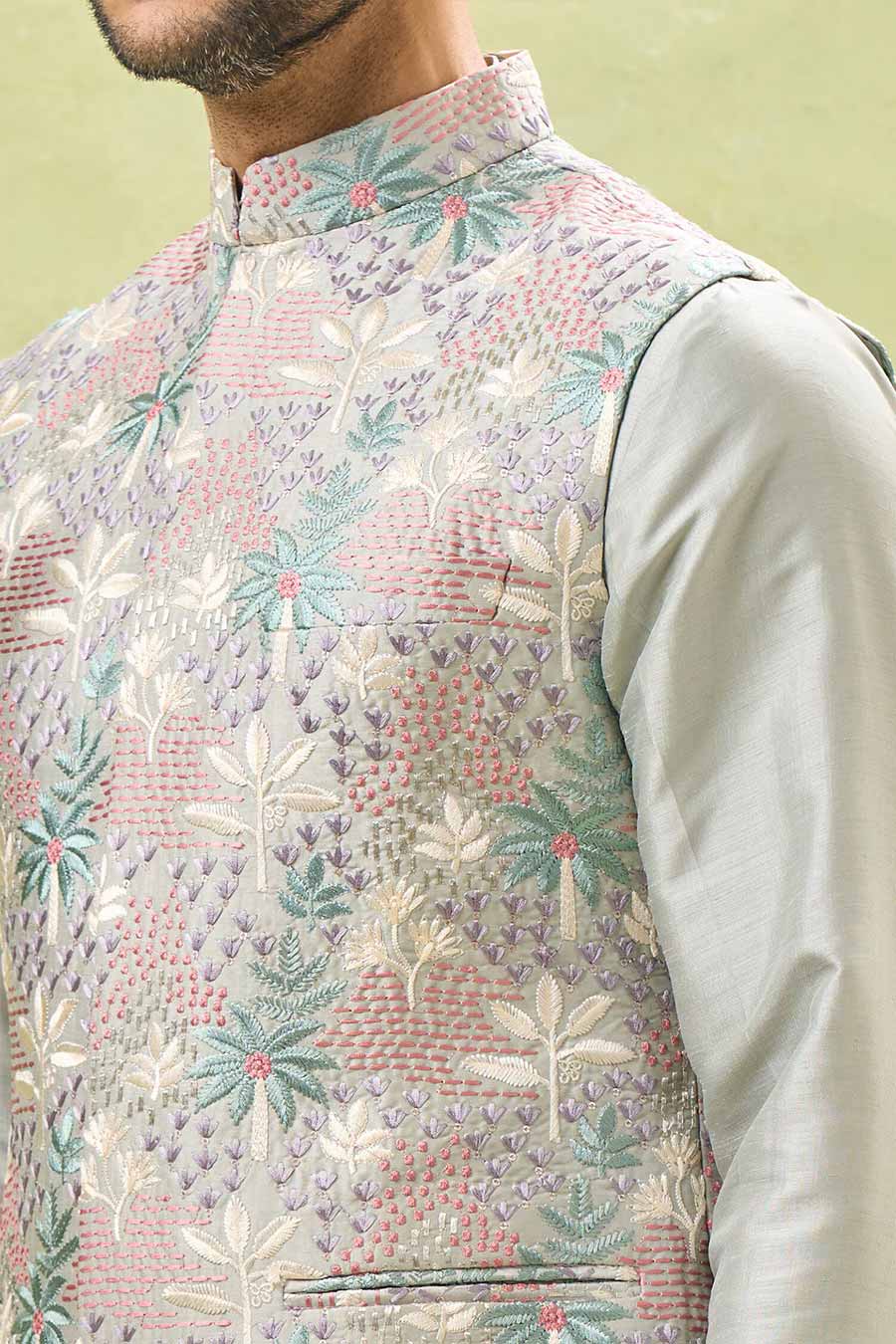 Sage Green Embroidered Bandi Kurta Set