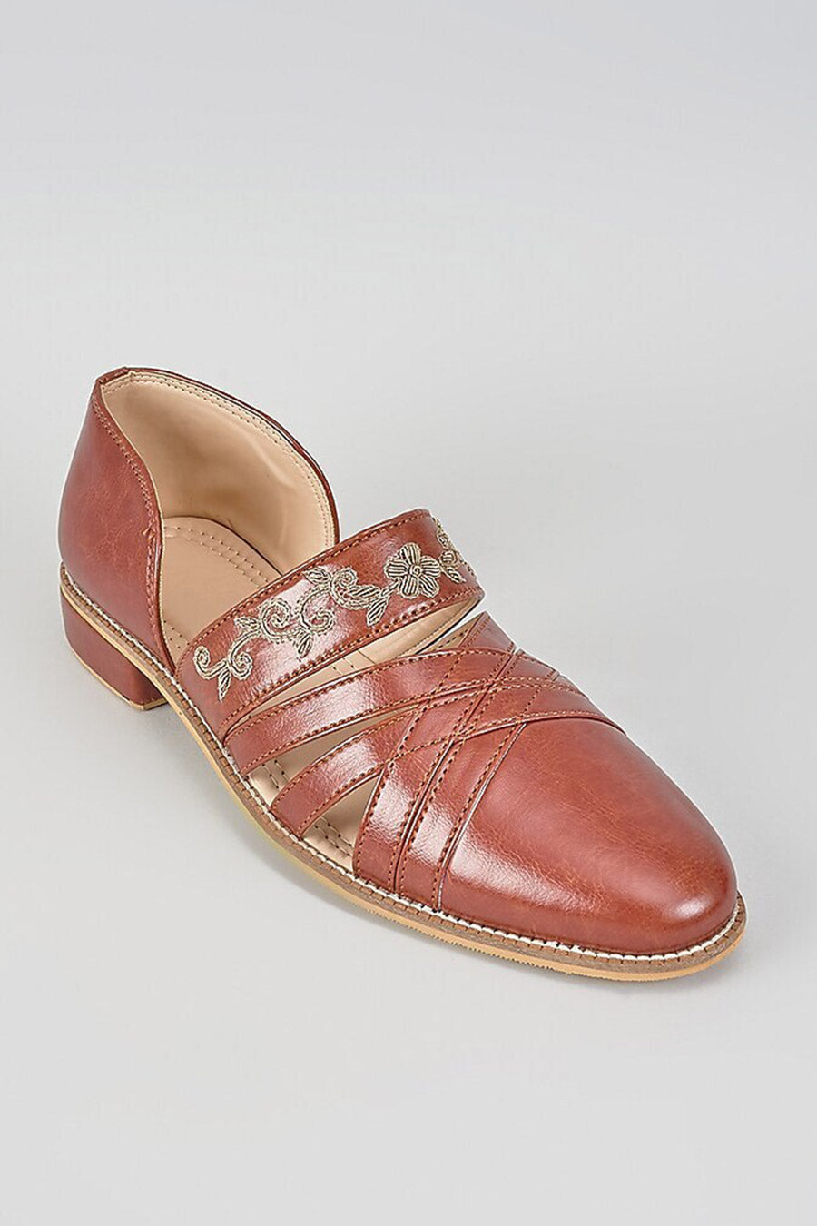 Tan Zari Embroidered Sandals