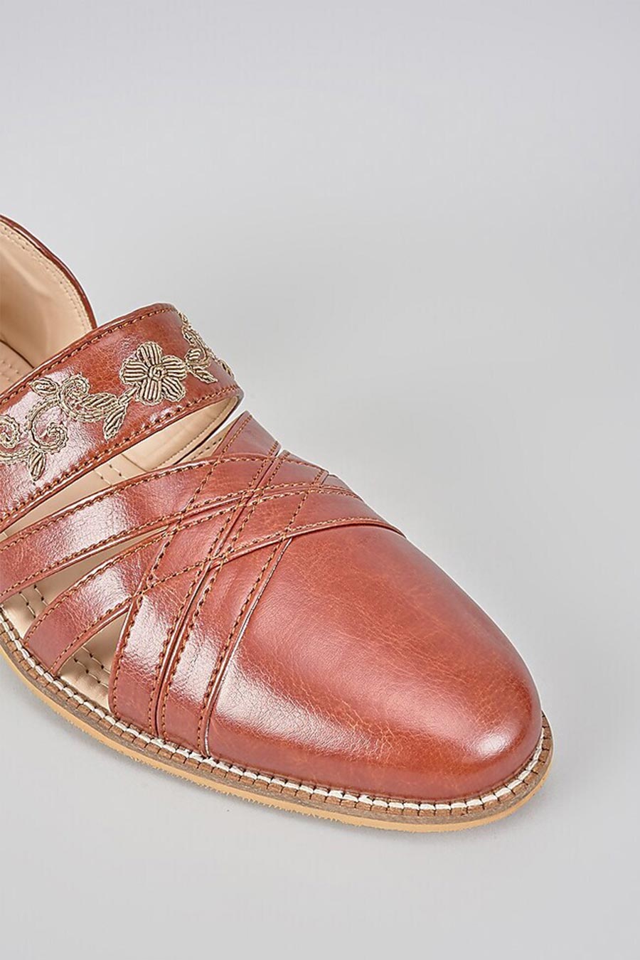 Tan Zari Embroidered Sandals