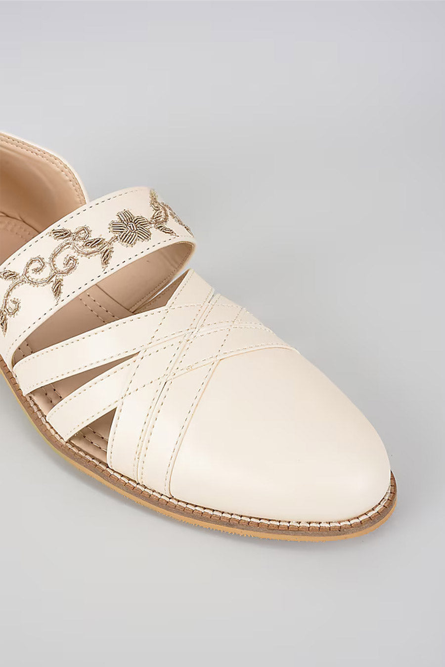 White Zari Embroidered Sandals