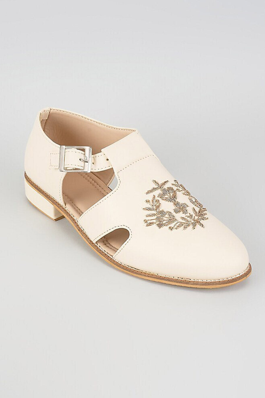 White Zari Embroidered Royal Crest Sandals