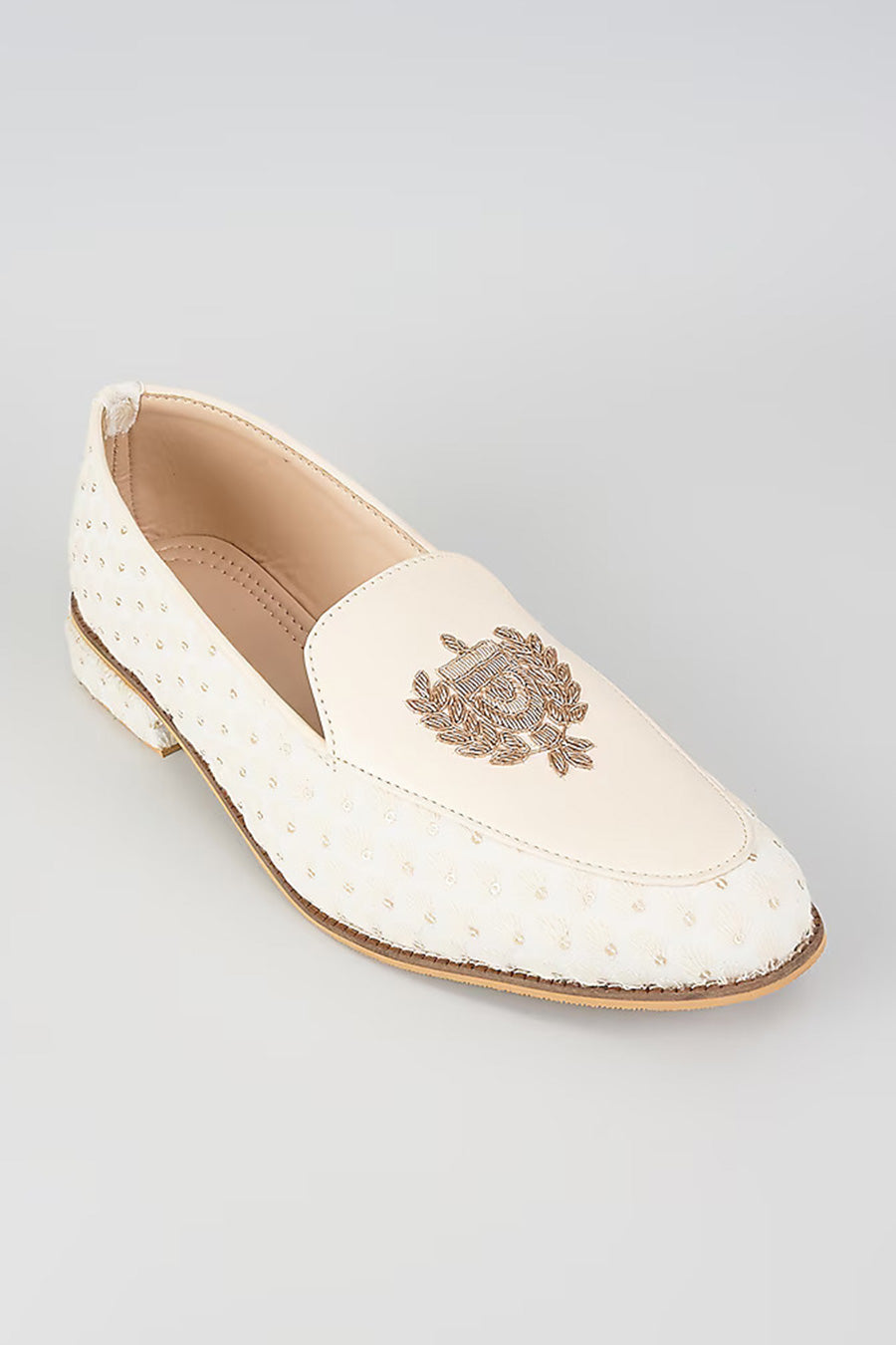 White Zari Embroidered Royal Crest Lofers