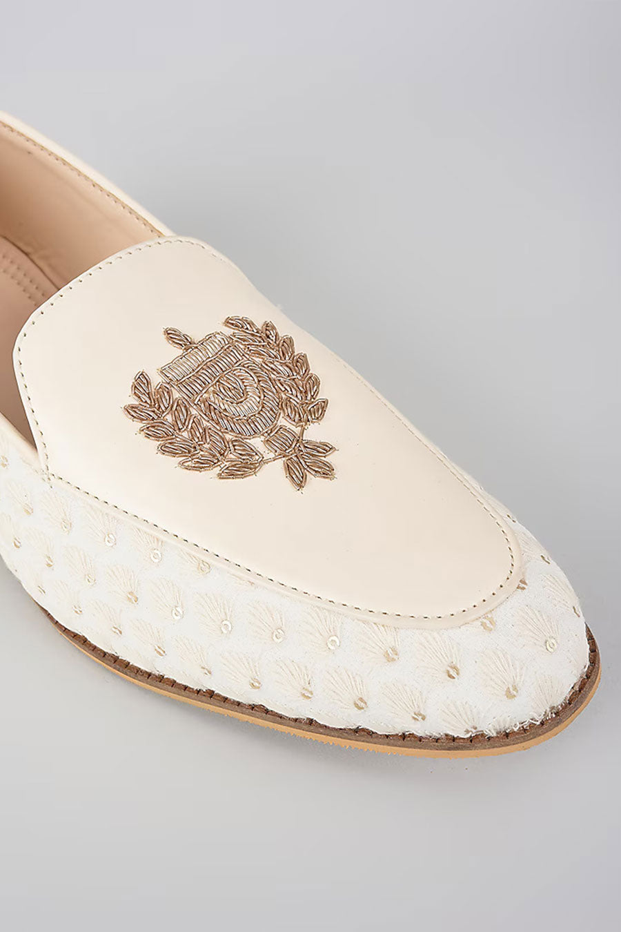 White Zari Embroidered Royal Crest Lofers