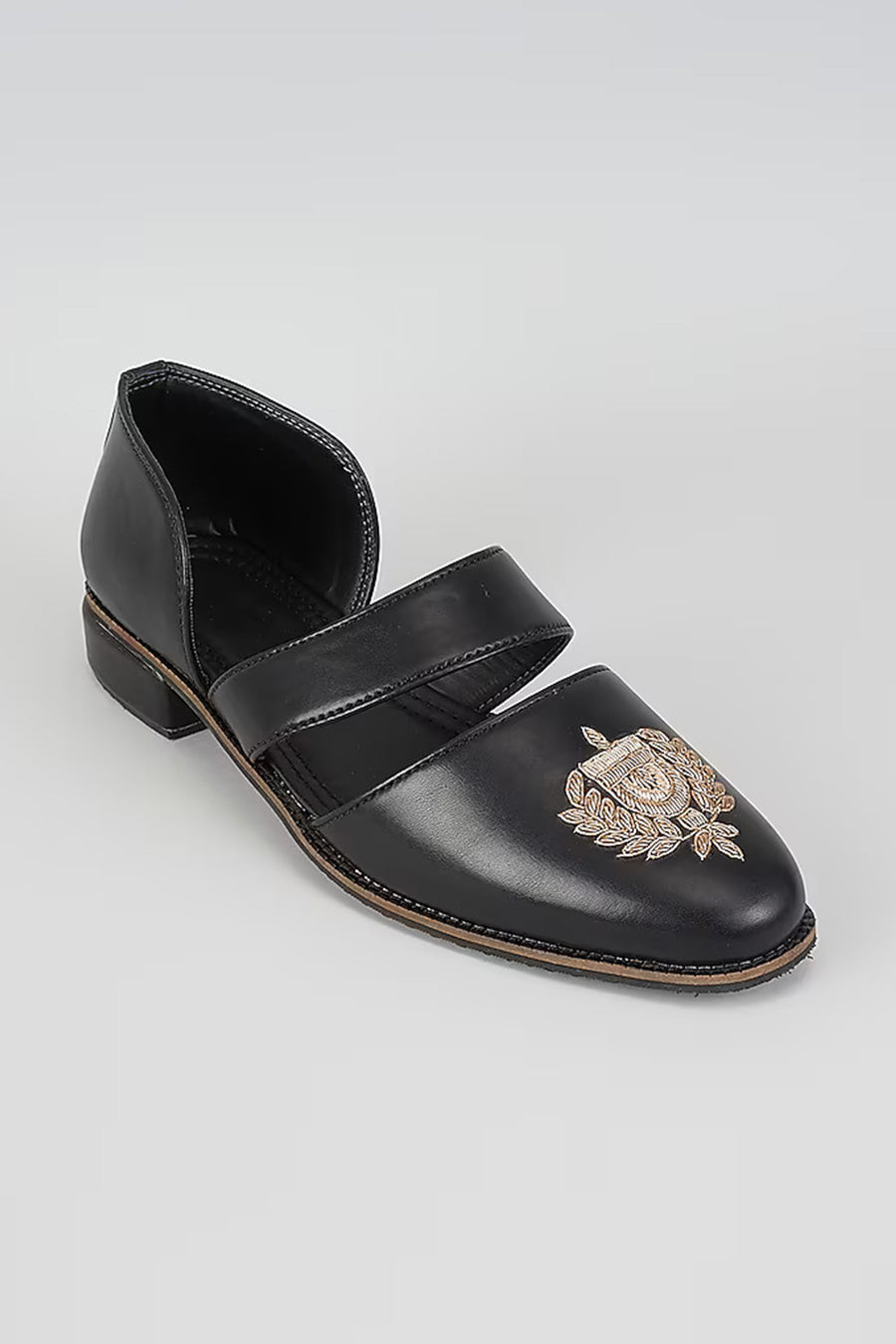 Black Zari Embroidered Royal Crest Sandals