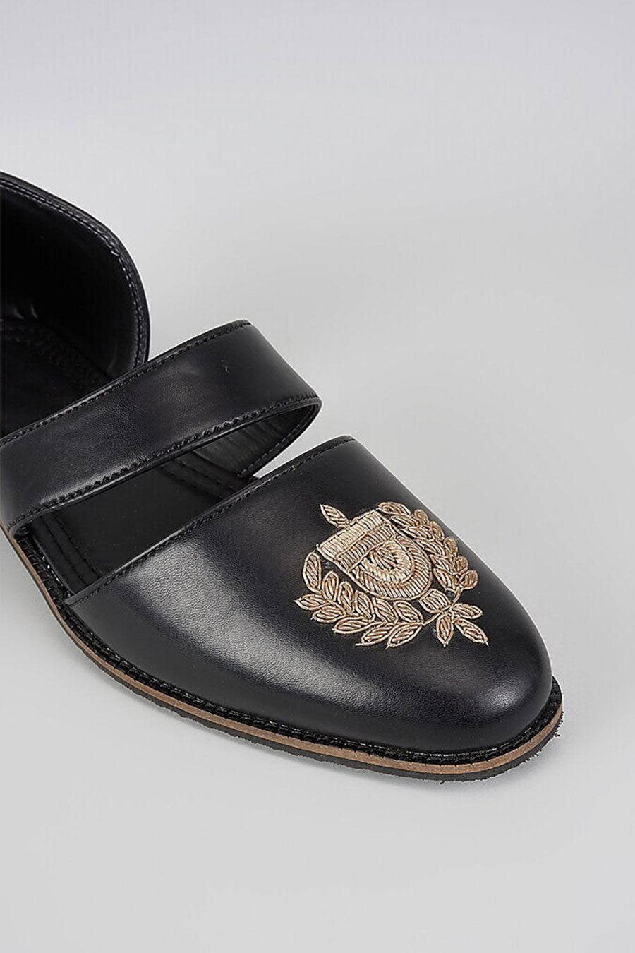 Black Zari Embroidered Royal Crest Sandals