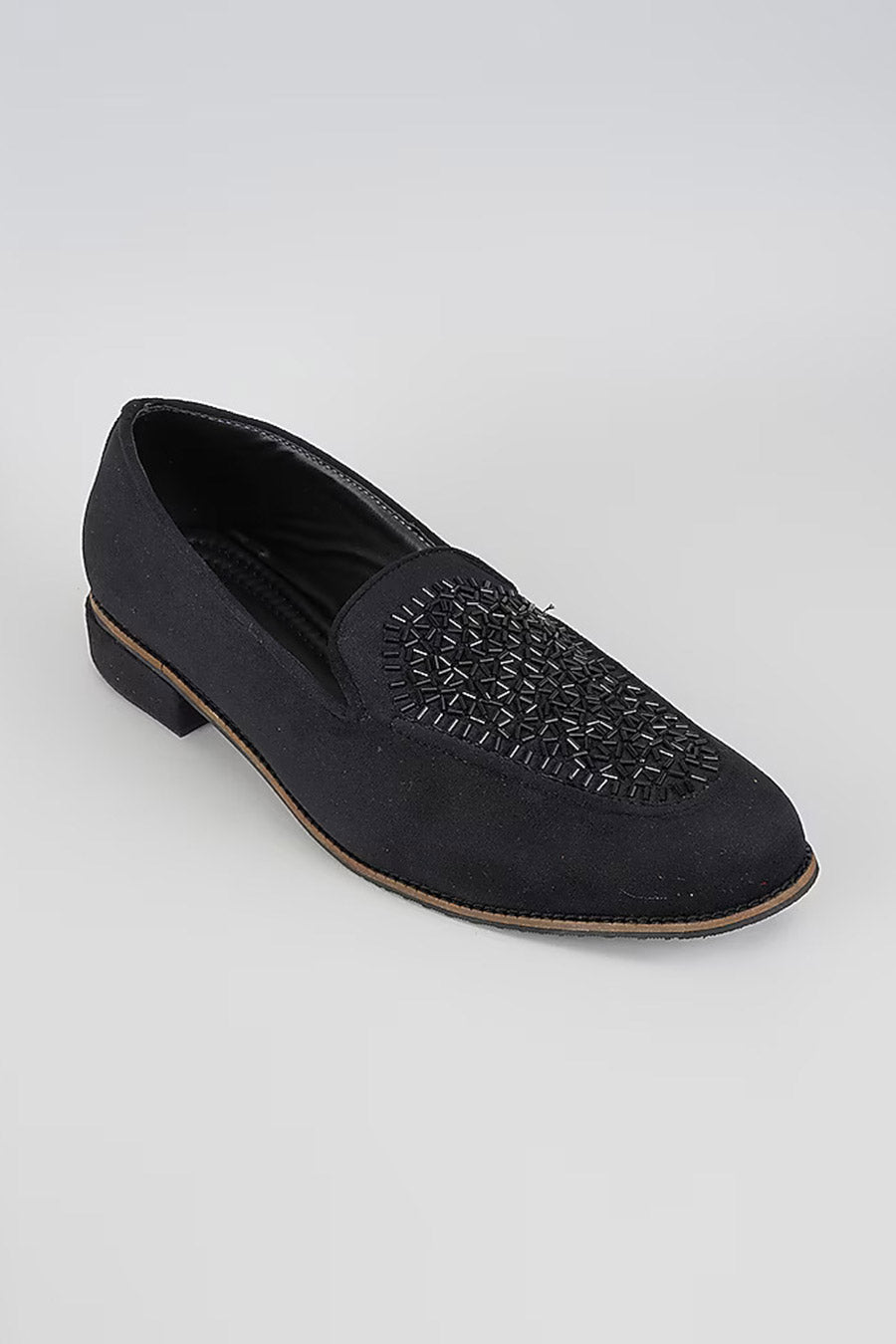 Black Suede Cutdana Embroidered Lofers