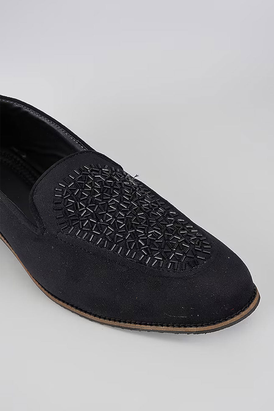 Black Suede Cutdana Embroidered Lofers