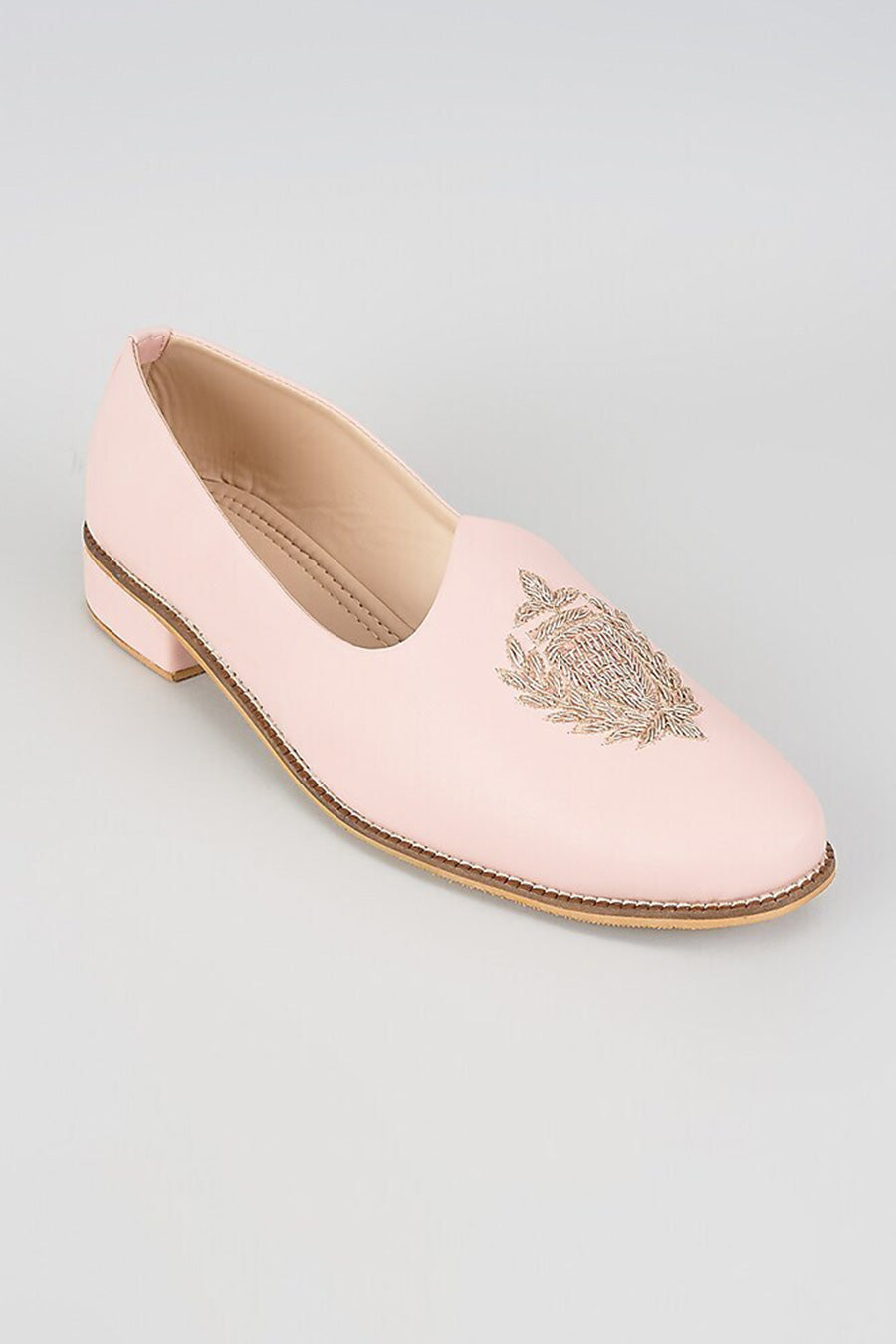 Blush Pink Zari Embroidered Royal Crest Juttis