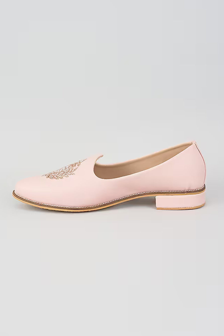 Blush Pink Zari Embroidered Royal Crest Juttis