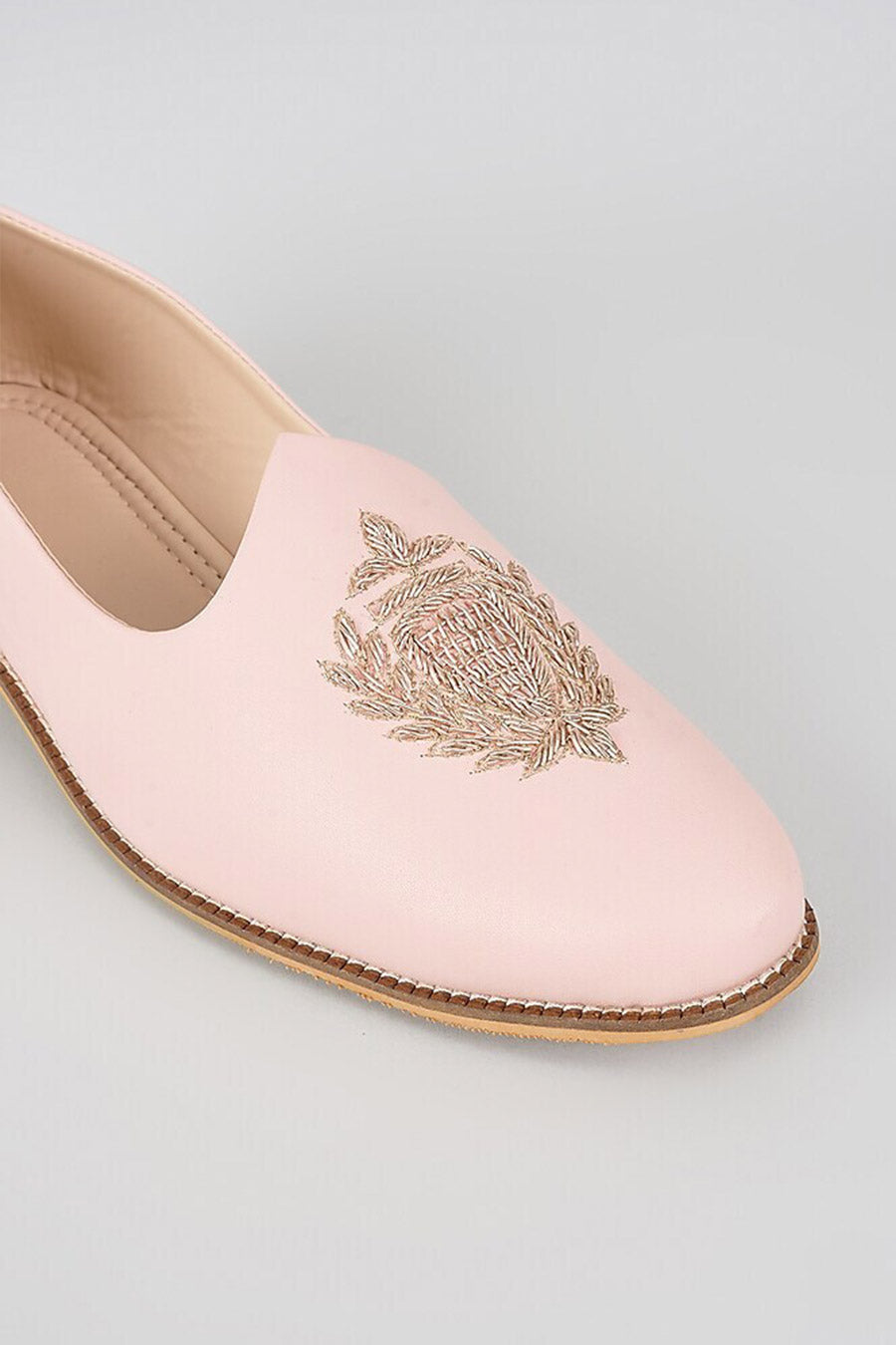 Blush Pink Zari Embroidered Royal Crest Juttis
